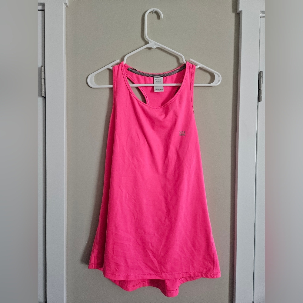 VSX Victoria Secret Sport Medium Neon Pink Workout Gym Fit Top Slit Rip Distress